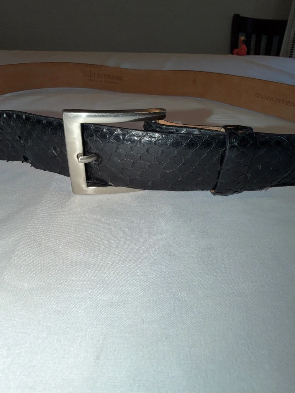 W. Kleinberg Black Python Belt w/ Silver Chrome Buckle Size 40 GUC